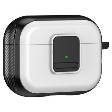 Capa magnética para Apple AirPods Pro, design com fivela para auscultadores Bluetooth Capa TPU com mosquetão - Preto+Branco