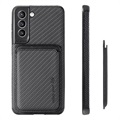 Capa Magnética com Porta-Cartões para Samsung Galaxy S21 FE 5G - Fibra de Carbono - Preto