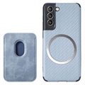 Capa com Porta-Cartões para Samsung Galaxy S21 FE 5G - Fibra de Carbono - Azul