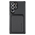 Capa com Porta-Cartões para Samsung Galaxy S22 Ultra 5G - Fibra de Carbono - Preto