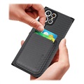 Capa com Porta-Cartões para Samsung Galaxy S22 Ultra 5G - Fibra de Carbono - Preto
