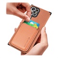 Capa com Porta-Cartões para Samsung Galaxy S22 Ultra 5G - Fibra de Carbono - Castanho