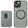 Capa com Porta-Cartões para iPhone 15 - Fibra de Carbono - Verde
