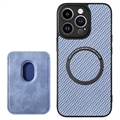Capa com Porta-Cartões para iPhone 15 Pro - Fibra de Carbono - Azul