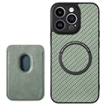 Capa com Porta-Cartões para iPhone 15 Pro - Fibra de Carbono - Verde