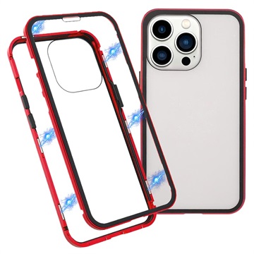 Capa Magnética de Vidro Temperado para iPhone 13 Pro - Vermelho