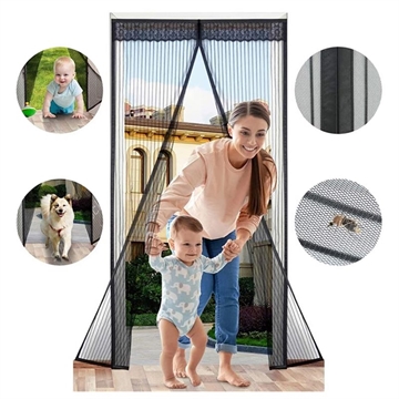 Cortina de porta de malha magnética - 120x210cm - Preto