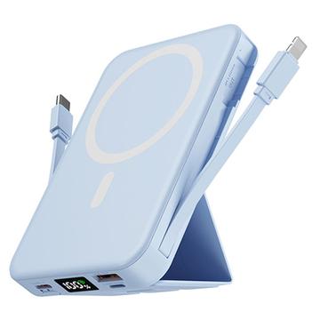 Banco de potência magnético sem fios com cabos USB-C e Lightning - 10000mAh/15W - Azul