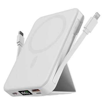 Banco de potência magnético sem fios com cabos USB-C e Lightning - 10000mAh/15W - Branco