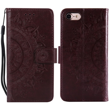 Bolsa tipo Carteira Mandala Series para iPhone 7/8/SE (2020)/SE (2022) - Castanho
