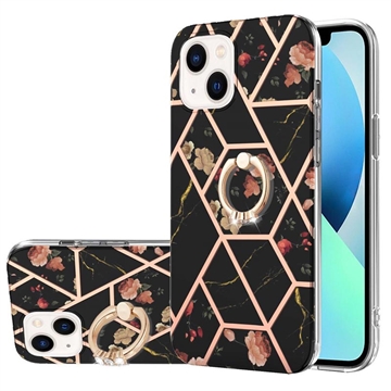 Capa de TPU Marble Pattern IMD para iPhone 15 Plus com Suporte de Anel