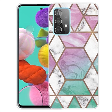 Capa de TPU Marble Pattern para Samsung Galaxy A32 (4G) - Cor-de-Rosa / Ciano