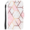 Bolsa Tipo Carteira Marble Pattern para Samsung Galaxy Xcover 5 - Cor-de-Rosa / Branco
