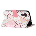 Bolsa Tipo Carteira Marble Pattern para Samsung Galaxy Xcover 5 - Cor-de-Rosa / Branco