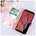 Bolsa Tipo Carteira Marble Pattern para Samsung Galaxy Xcover 5 - Cor-de-Rosa / Branco