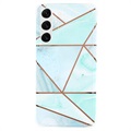 Capa de TPU Marble Pattern para Samsung Galaxy S22 5G - Branco / Ciano