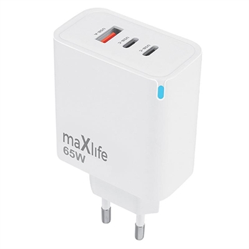 Carregador Maxlife MXTC-09-65ACC GaN - 65W, 2x USB-C, USB-A - Branco