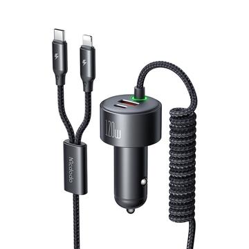 Carregador de automóvel de porta dupla Mcdodo CC-037 120W com cabos USB-C e Lightning - Preto