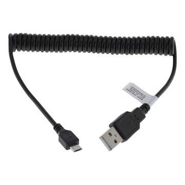Cabo em Espiral Micro USB - Preto (0,5 m-1,2 m)