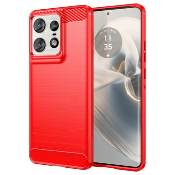 Capa de TPU Escovado para Motorola Edge 50 Pro - Fibra de Carbono - Vermelho