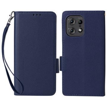 Capa tipo carteira com fecho magnético para Motorola Edge 50 Pro - Azul escuro