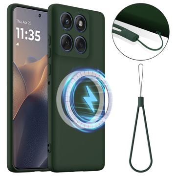 Capa de silicone líquido para Motorola Edge 60 Pro - Compatível com MagSafe - Verde Escuro