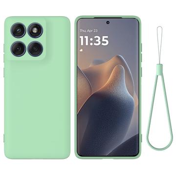 Capa de silicone líquido com correia de mão para Motorola Edge 60 Pro - Verde