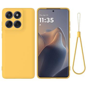Capa de silicone líquido com correia de mão para Motorola Edge 60 Pro - Amarelo