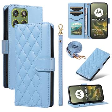 Capa de carteira acolchoada luxuosa para Motorola Edge 70 - Azul