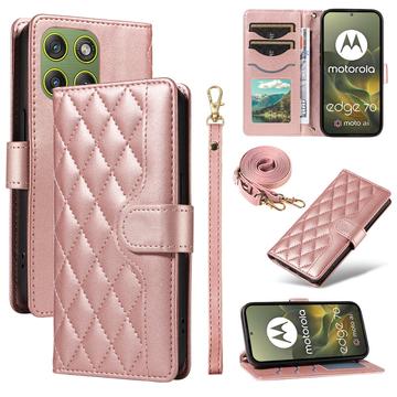 Capa de carteira acolchoada luxuosa para Motorola Edge 70 - Ouro rosa