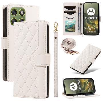 Capa de carteira acolchoada luxuosa para Motorola Edge 70 - Branco