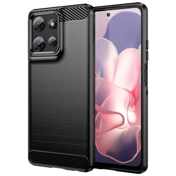 Capa de TPU Escovado para Motorola Moto G Power (2025) - Fibra de Carbono - Preto