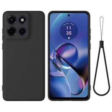 Capa de silicone líquido com correia de mão para Motorola Moto G Stylus 5G (2025) - Preto