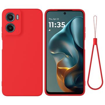Capa de silicone líquido com correia de mão para Motorola Moto G05/E15 - Vermelho