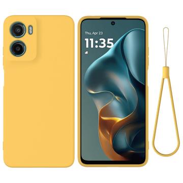 Capa de silicone líquido com correia de mão para Motorola Moto G05/E15 - Amarelo