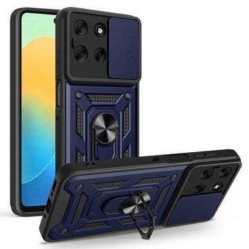 Capa Híbrida de Anel Rotativo com Proteção de Câmera para Motorola Moto G56 - Azul