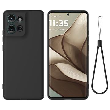 Capa de silicone líquido com correia de mão para Motorola Moto G75 - Preto