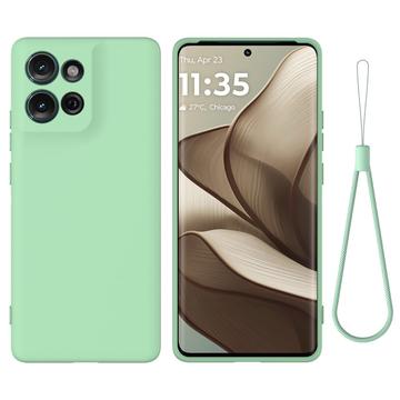 Capa de silicone líquido com correia de mão para Motorola Moto G75 - Verde