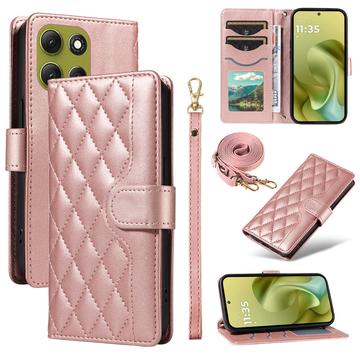 Capa de carteira acolchoada luxuosa para Motorola Moto G86 - Cor-de-Rosa Dourado