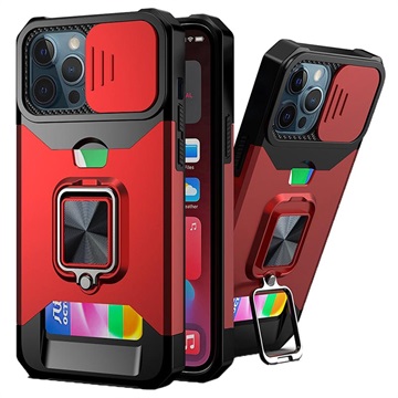 Capa Híbrida Multifuncional 4-em-1 para iPhone 13 Pro Max - Vermelho