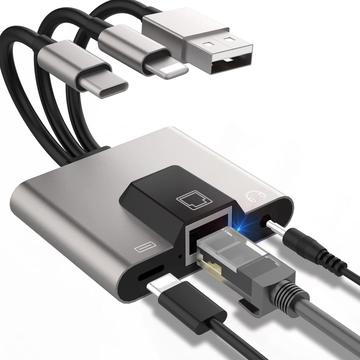 Adaptador Ethernet 3 em 1 NK-1056S - USB-C, USB-A e Lightning - 10cm