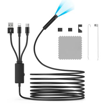 Câmara de inspeção/endoscópio 3 em 1 NK-5001Pro 5.5mm - Lightning, USB-C, USB - 5m