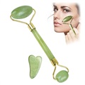 Rolo de Massagem Facial em Jade Natural com Raspador Gua Sha