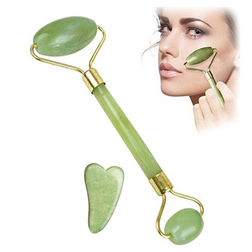 Rolo de Massagem Facial em Jade Natural com Raspador Gua Sha