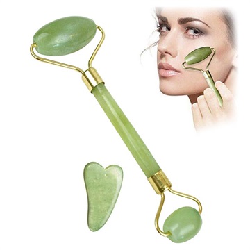 Rolo de Massagem Facial em Jade Natural com Raspador Gua Sha