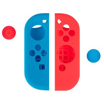 Capa de silicone para o comando da Nintendo Switch com protecções para o polegar - Vermelho / Azul