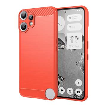 Capa de TPU Escovado para Nothing CMF Phone 2 Pro - Fibra de Carbono - Vermelho