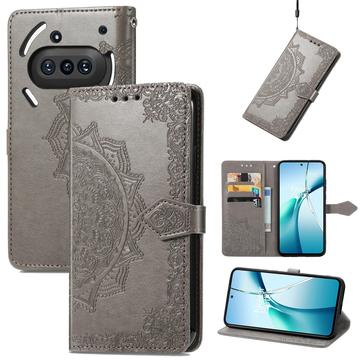 Bolsa tipo Carteira Mandala Series para Nothing Phone (3a) - Cinzento