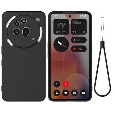 Capa de silicone líquido com correia de mão para Nothing Phone (3a) Pro - Preto