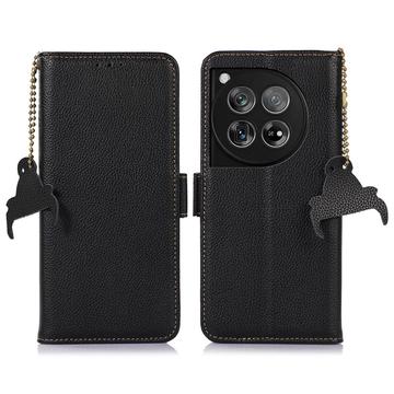 Bolsa de Pele Tipo Carteira com RFID para OnePlus 12 - Preto